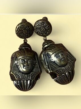 Antique Brass Egyptian Pharaoh Clip-on Earrings
